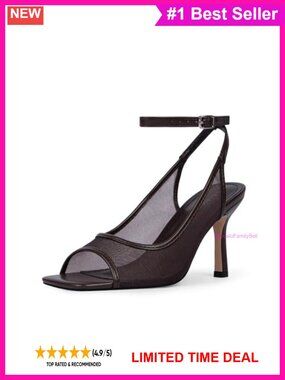 Square Open Toe High Heeled Sandals Ankle Strap 3 Inch Heels